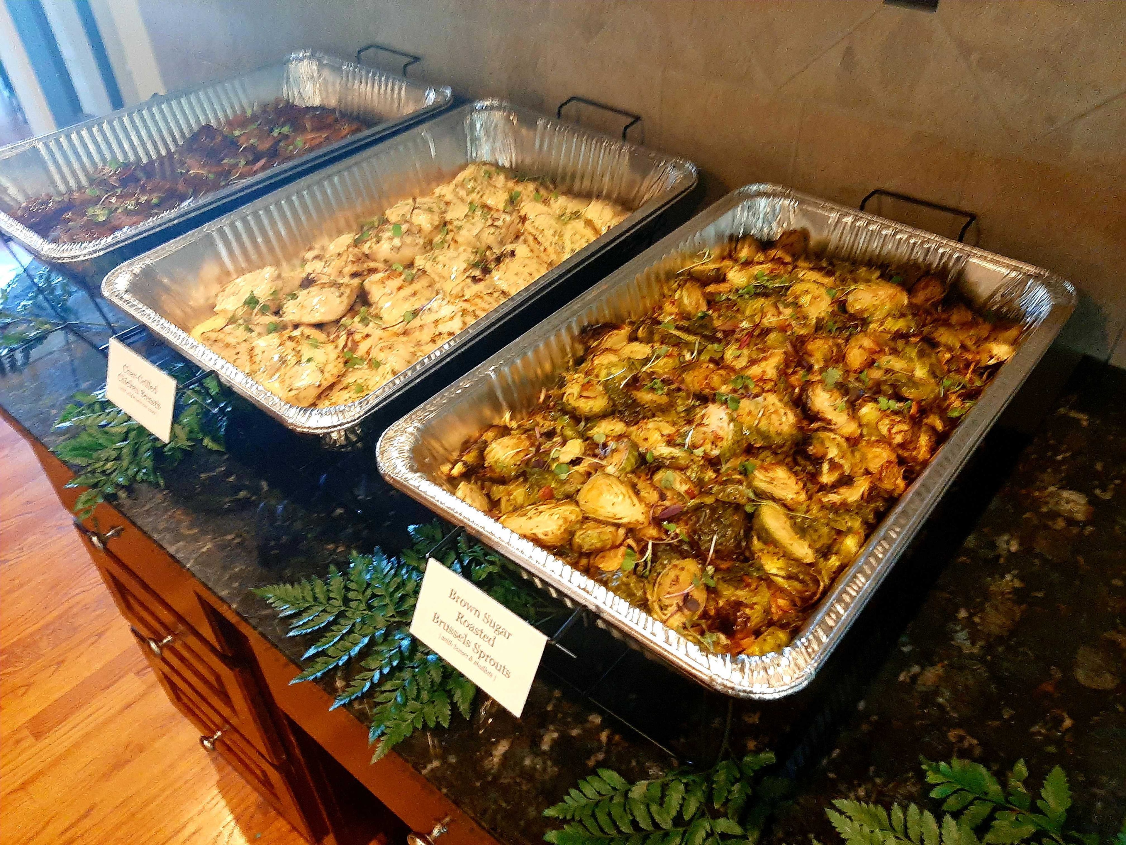 Roasted Brussels sprouts and chicken on set