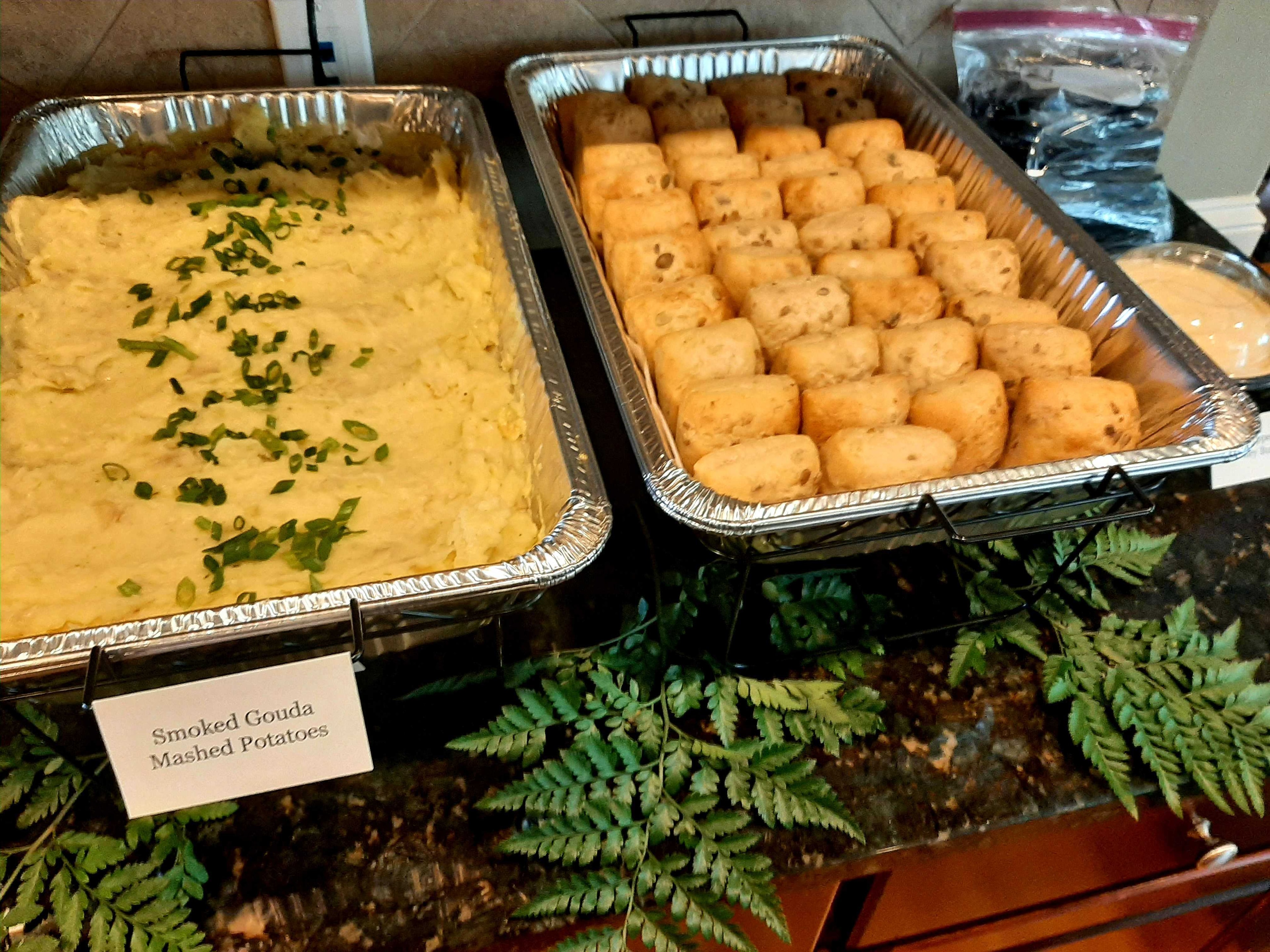 Smoked gouda mashed potatoes and rolls for film crew