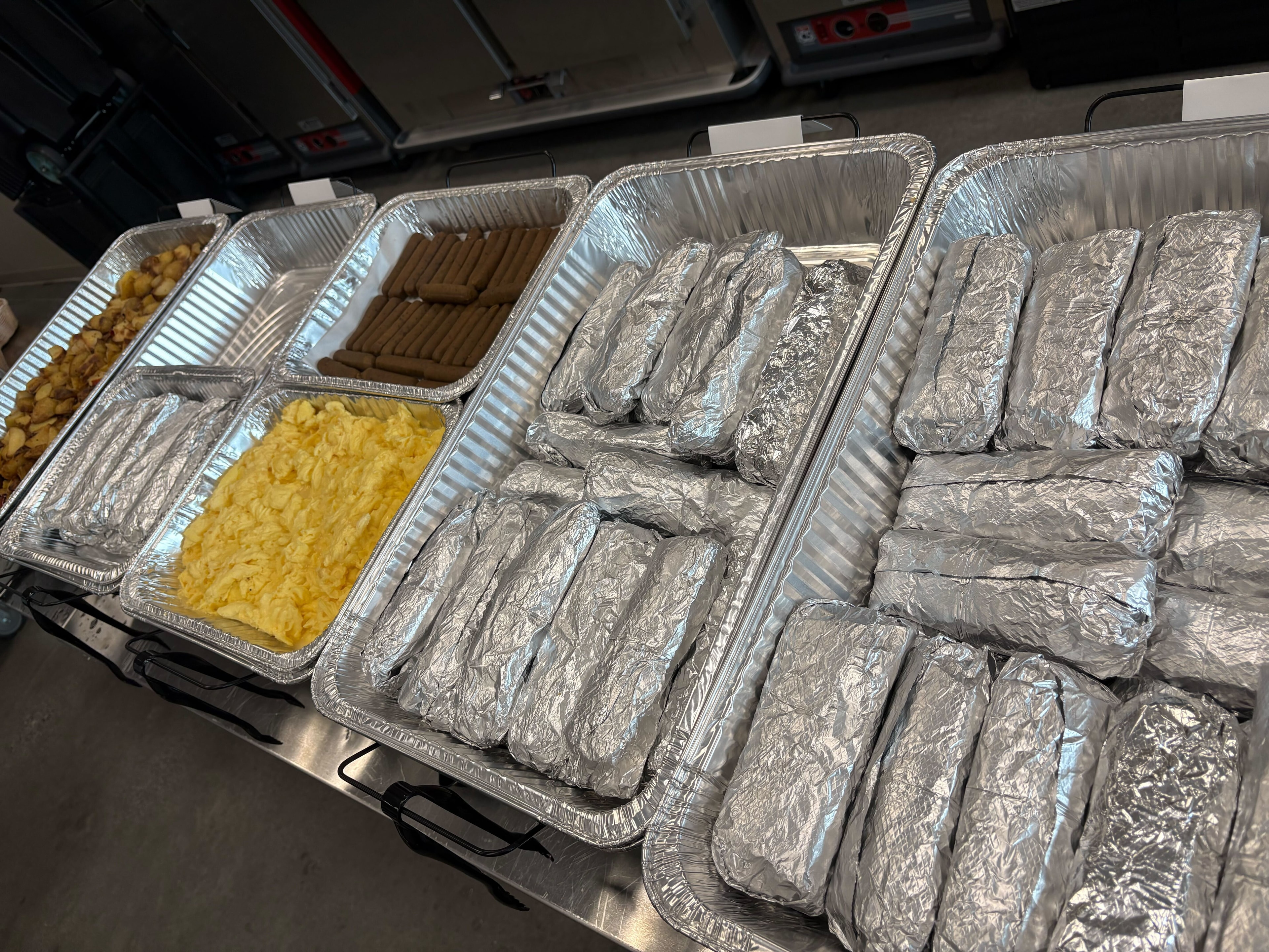 Breakfast burritos, scrambled eggs, and sausage for morning film crew call Atlanta