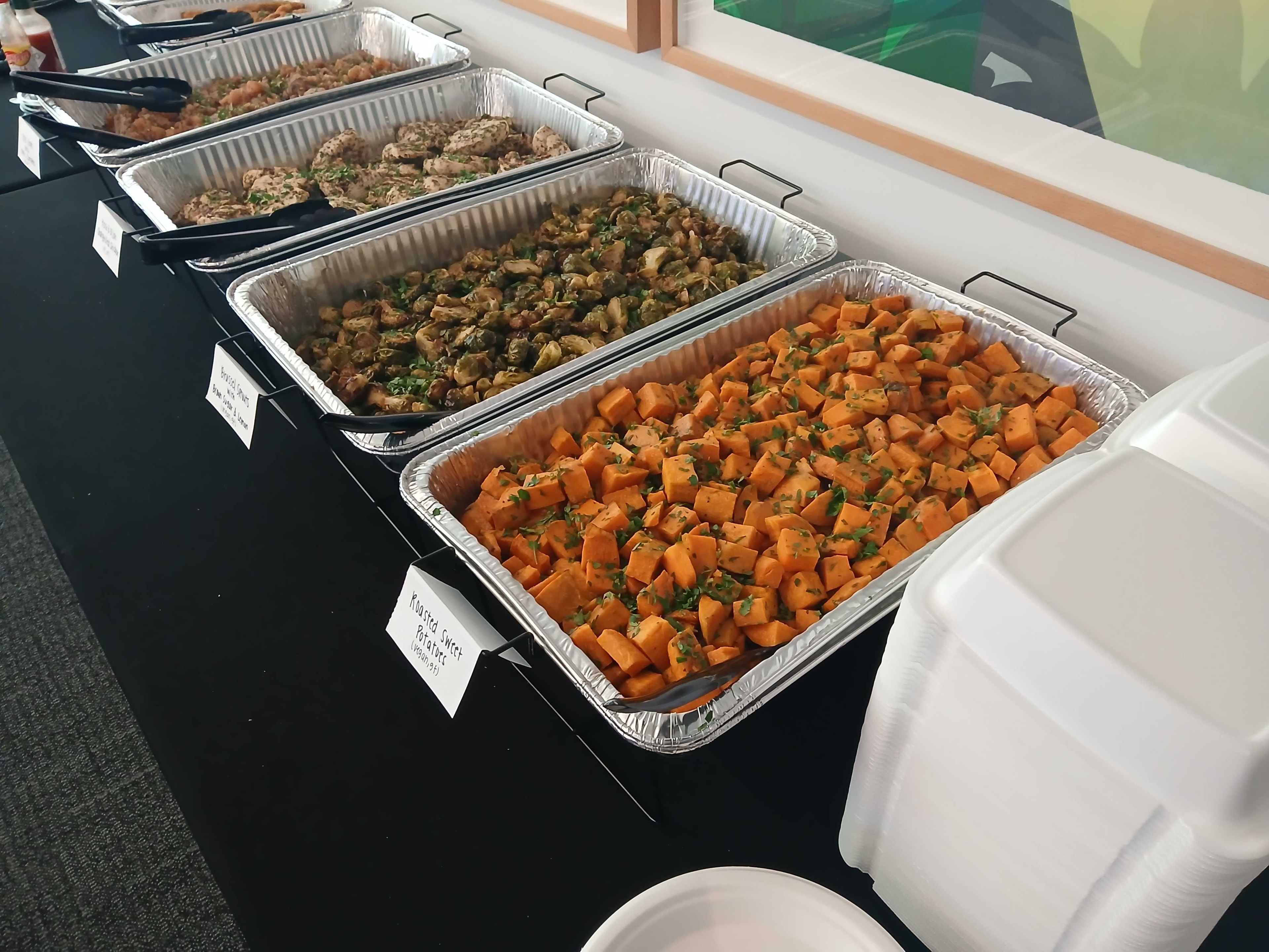 Roasted sweet potatoes and Brussels sprouts film crew catering Atlanta