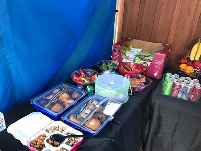 Craft service table on a television production set in Atlanta