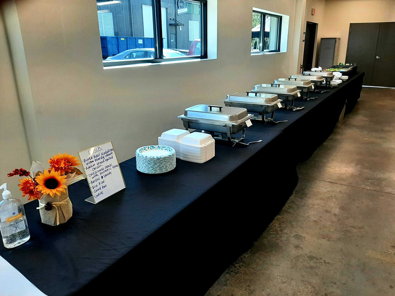 Craft services breakfast table setup